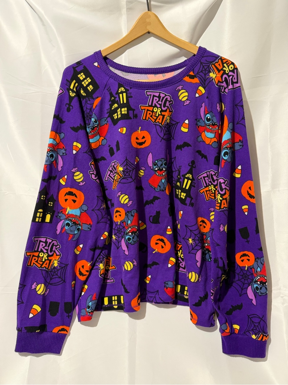 Disney Purple Stitch Halloween Long-Sleeve Shirt with Orange & Black Accents